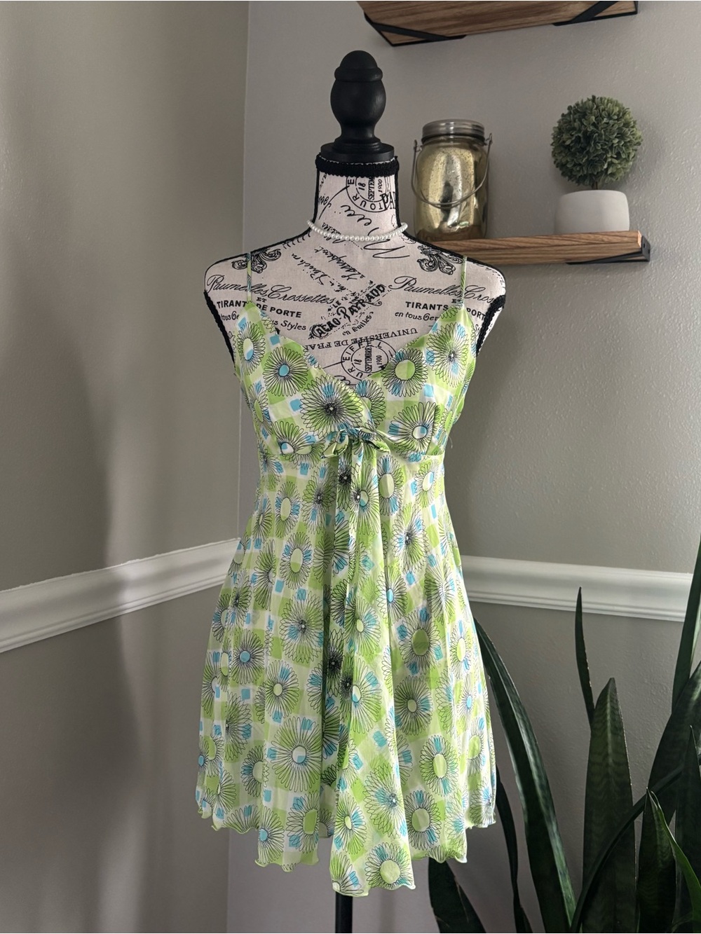 Vintage Y2K Victoria's Secret Green Sunflower Chiffon Slip Dress 🌻💚